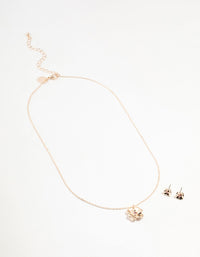 Rose Gold Diamante Flower Necklace & Stud Earrings Set - link has visual effect only