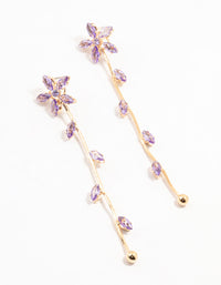 Gold Purple Cubic Zirconia Flower Vine Drop Earrings - link has visual effect only