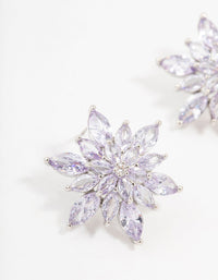 Silver Purple Cubic Zirconia Flower Stud Earrings - link has visual effect only