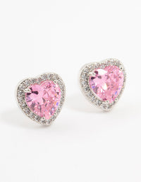 Silver Pink Cubic Zirconia Heart Stud Earrings - link has visual effect only