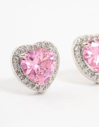 Silver Pink Cubic Zirconia Heart Stud Earrings - link has visual effect only