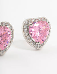 Silver Pink Cubic Zirconia Heart Stud Earrings - link has visual effect only