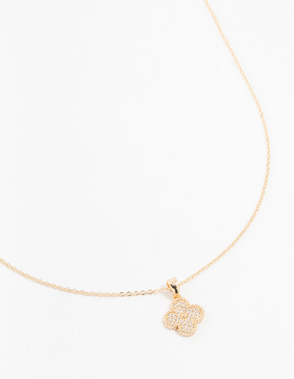 Gold Clover Pave Cubic Zirconia Pendant Necklace