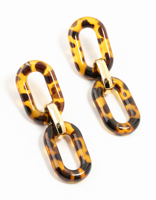 Acrylic Tortoiseshell Link Drop Earrings