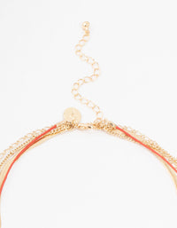 Gold & Red Cord Heart Layered Necklace - link has visual effect only