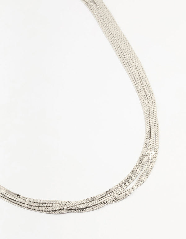 Silver Multirow Snake Chain Necklace