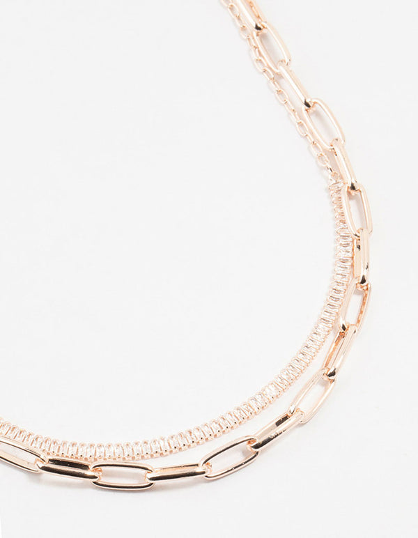 Rose Gold Diamante Medium Chain Short Necklace