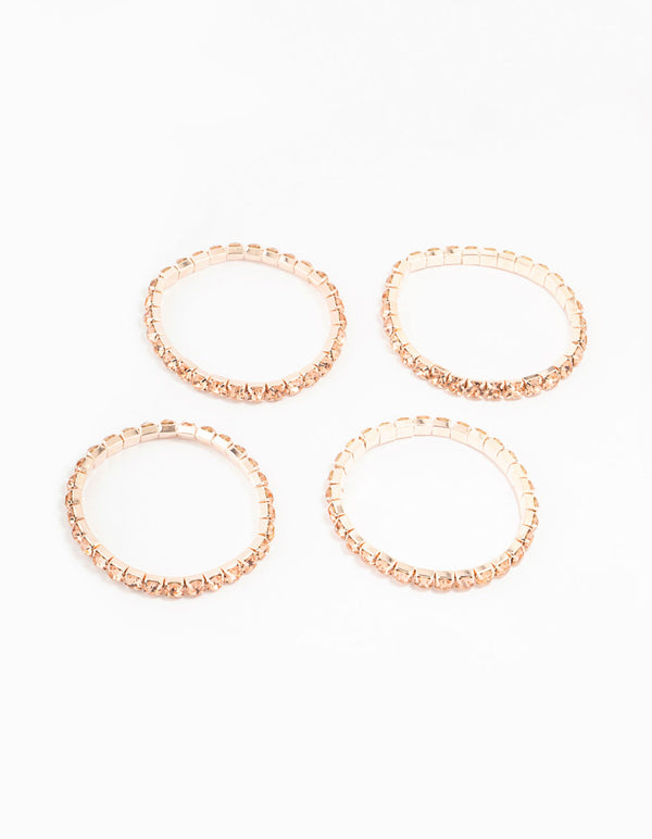 Rose Gold 4 Row Stone Stretch Bracelet Pack