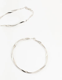 Silver Thin Smooth Twisted Hoop Earrings - link has visual effect only