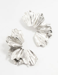 Rhodium Etched Half Flower Drop Earrings - link has visual effect only