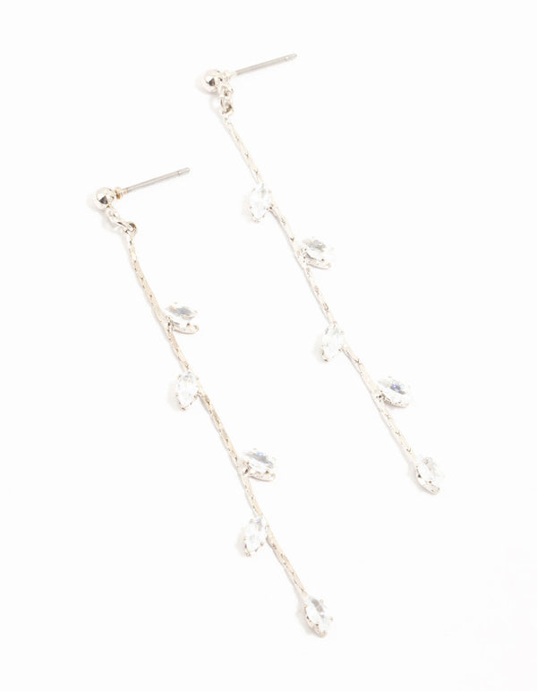 Silver Dainty Diamante Leaf Drop Earrings