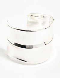 Silver Smooth Ribbed Large Wrist Cuff - link has visual effect only