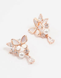 Rose Gold Plated Butterfly Pearl Mini Drop Earrings - link has visual effect only