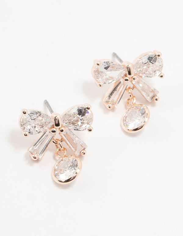 Rose Gold Plated Cubic Zirconia & Round Drop Earrings