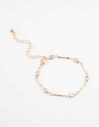 Rose Gold Plated Oval Cubic Zirconia Station Bracelet - link has visual effect only