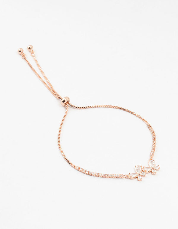 Rose Gold Plated Pave Cubic Zirconia Butterfly Bracelet