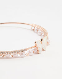 Rose Gold Plated Mother Of Pearl Butterfly & Pearl Wrist Cuff - link has visual effect only