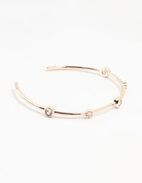 Rose Gold Plated Station Round Cubic Zirconia Wrist Cuff - link has visual effect only