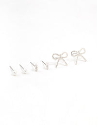 Pearl & Bow Cubic Zirconia Stud Earrings Pack - link has visual effect only