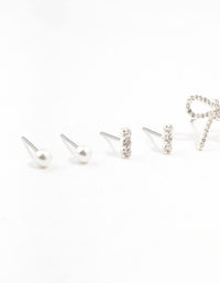 Pearl & Bow Cubic Zirconia Stud Earrings Pack - link has visual effect only