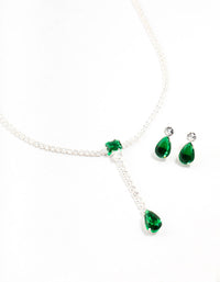 Emerald Cubic Zirconia Silver Y-Necklace & Earrings Set - link has visual effect only