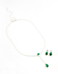 Emerald Cubic Zirconia Silver Y-Necklace & Earrings Set - link has visual effect only