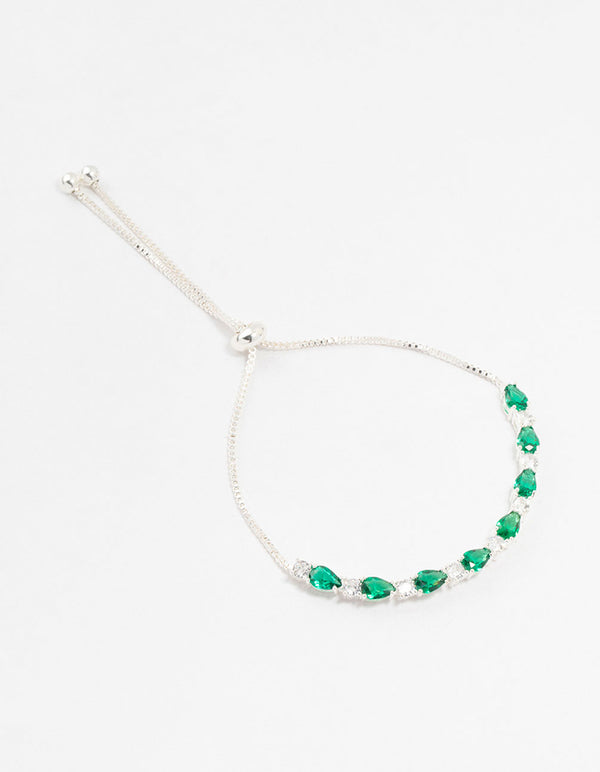 Silver Emerald Cubic Zirconia Toggle Bracelet