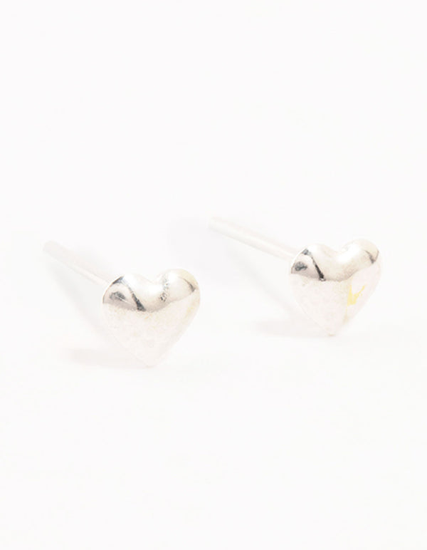 Sterling Silver Mini Puff Heart Stud Earrings