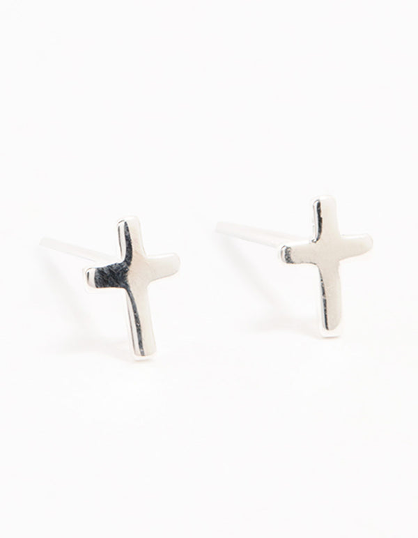 Sterling Silver Clean Cross Stud Earrings