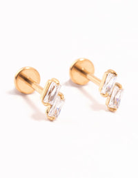 Gold Plated Surgical Steel Double Cubic Zirconia Flat Backs - link has visual effect only