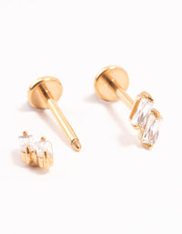 Gold Plated Surgical Steel Double Cubic Zirconia Flat Backs - link has visual effect only