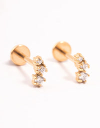 Gold Plated Surgical Steel Trio Cubic Zirconia Flat Backs - link has visual effect only