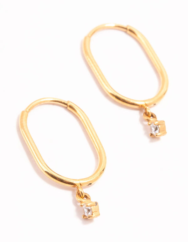 Gold Plated Surgical Steel Cubic Zirconia Rectangle Sleeper Earrings