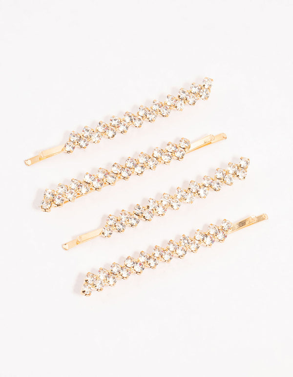 Gold Zig Zag Diamante Hair Clips 4-Pack