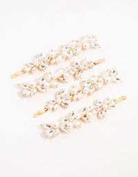 Gold Leafy Diamante Crystal & Freshwater Pearl Hair Clips 4-Pack - link has visual effect only