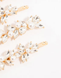 Gold Leafy Diamante Crystal & Freshwater Pearl Hair Clips 4-Pack - link has visual effect only