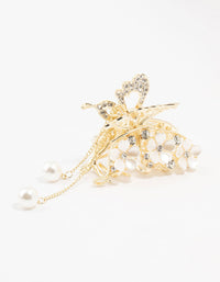 Gold Flower & Butterfly With Pearls Claw Clip - link has visual effect only