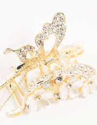 Gold Flower & Butterfly With Pearls Claw Clip - link has visual effect only