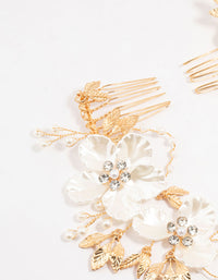 Gold Pearlised Flower Trio Draped Comb Head Piece - link has visual effect only