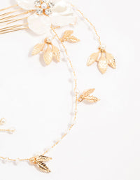 Gold Pearlised Flower Trio Draped Comb Head Piece - link has visual effect only