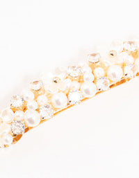 Pearl & Cubic Zirconia Flower Gold Hair Clip - link has visual effect only