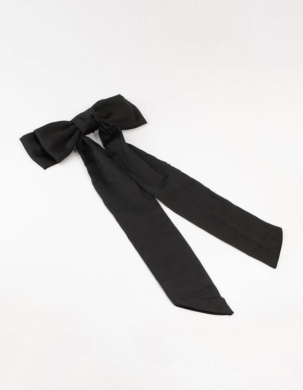 Black Relaxed Fabric Extra Long Bow Clip