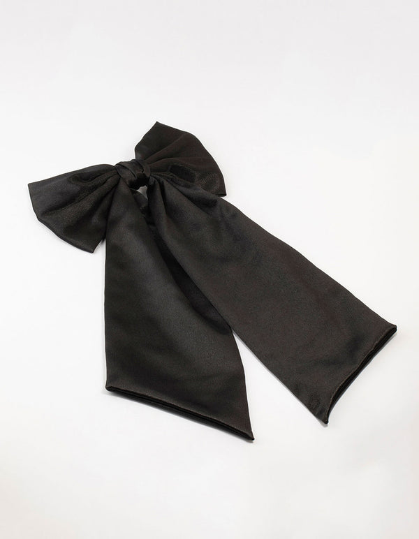 Black Satin Fabric Statement Bow Clip