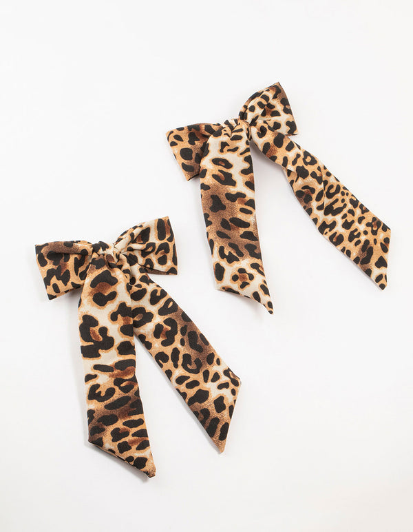 Medium Leopard Print Fabric Bow Clips 2-Pack