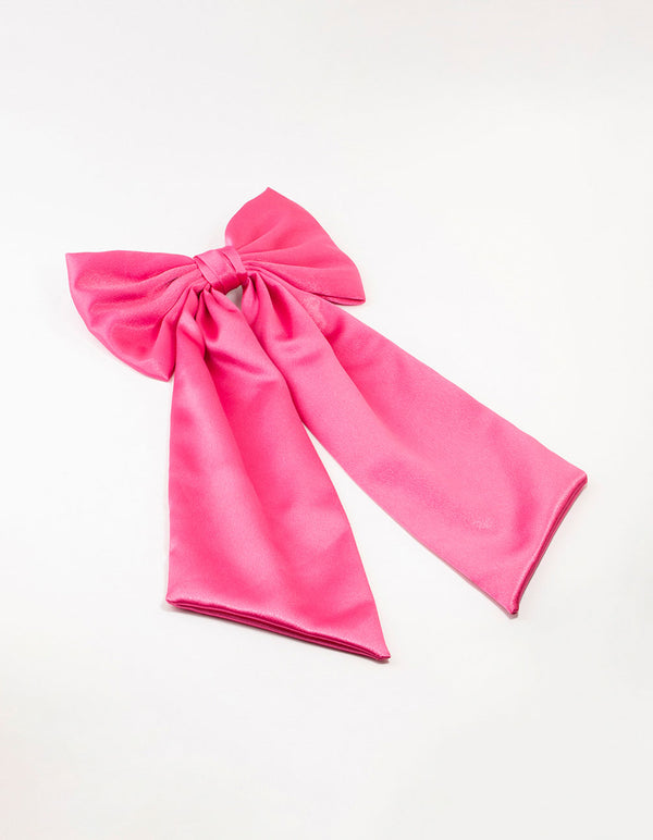 Hot Pink Satin Fabric Statement Bow Clip