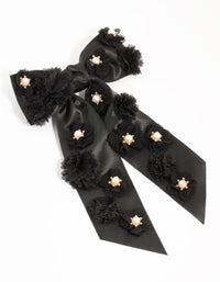 Black Flowers Fabric Bow Clip - link has visual effect only