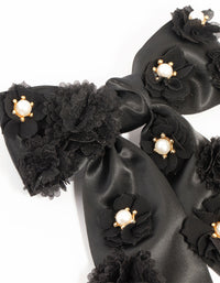 Black Flowers Fabric Bow Clip - link has visual effect only