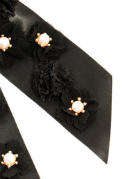 Black Flowers Fabric Bow Clip - link has visual effect only