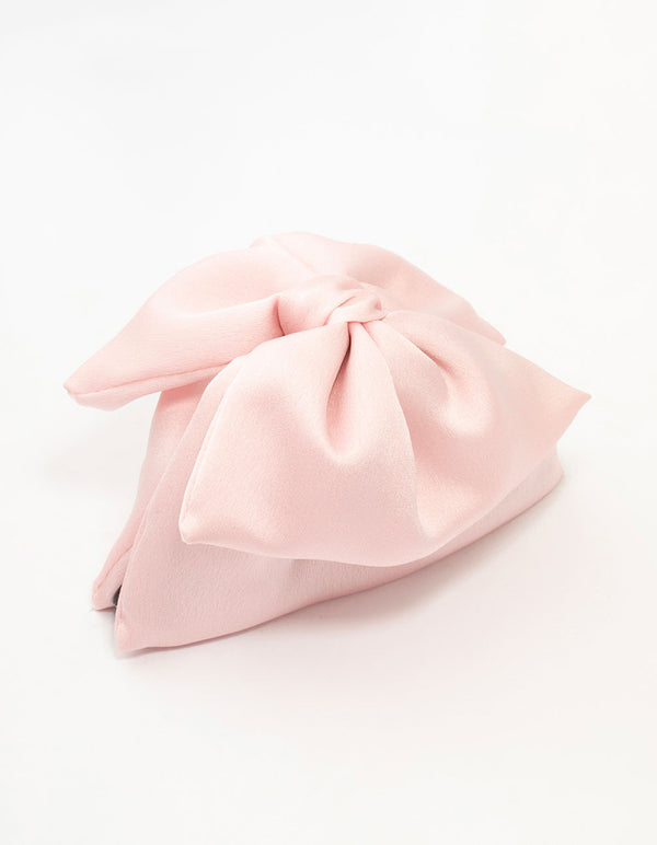 Large Pink Fabric Front Bow Claw Clip