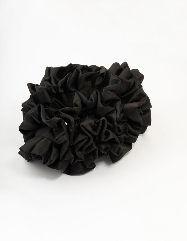 Large Black Ruffle Fabric Scrunchie